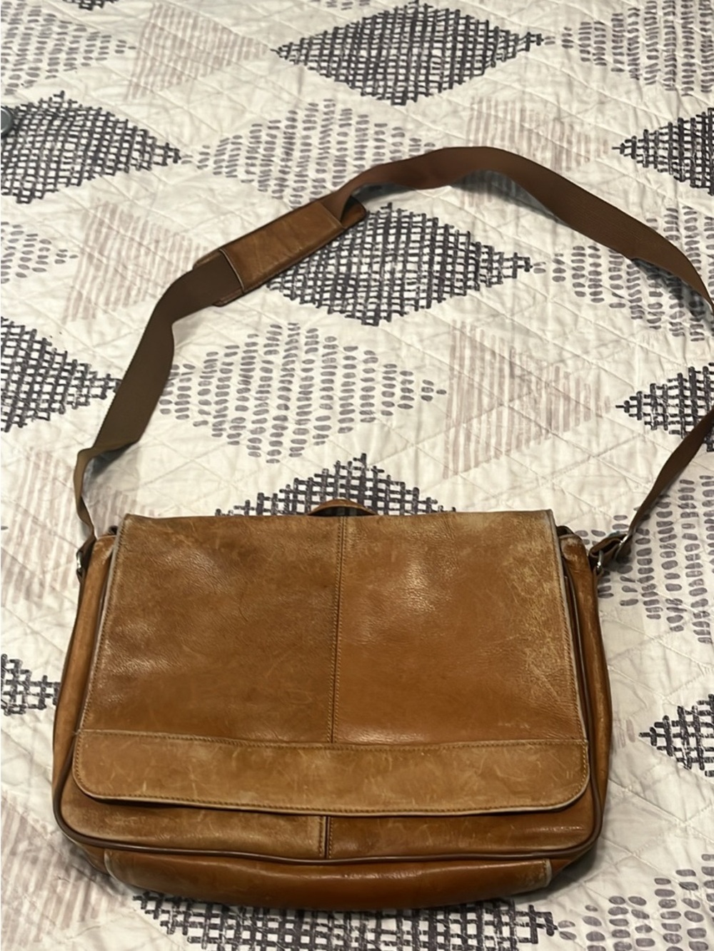 Men's Leather Messenger Bag in Brown with Adjustable Strap